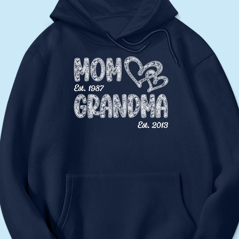 Mom Grandma Lace Pattern Est Year - Personalized Shirt - Gift For Grandma, Mom