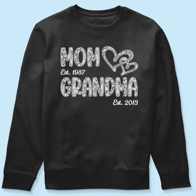 Mom Grandma Lace Pattern Est Year - Personalized Shirt - Gift For Grandma, Mom