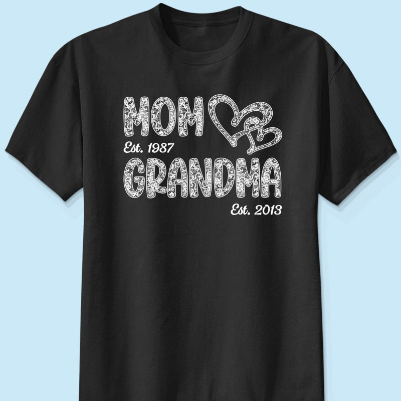 Mom Grandma Lace Pattern Est Year - Personalized Shirt - Gift For Grandma, Mom