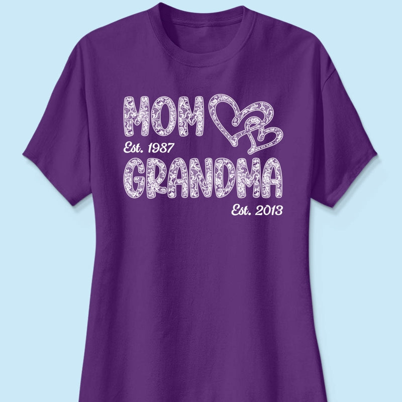 Mom Grandma Lace Pattern Est Year - Personalized Shirt - Gift For Grandma, Mom