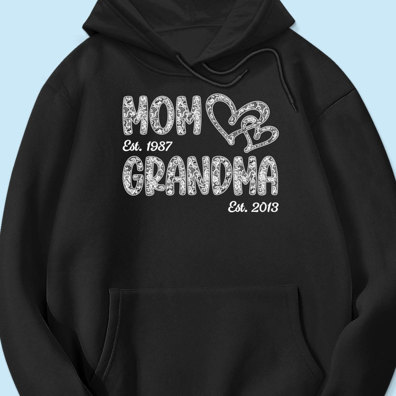 Mom Grandma Lace Pattern Est Year - Personalized Shirt - Gift For Grandma, Mom