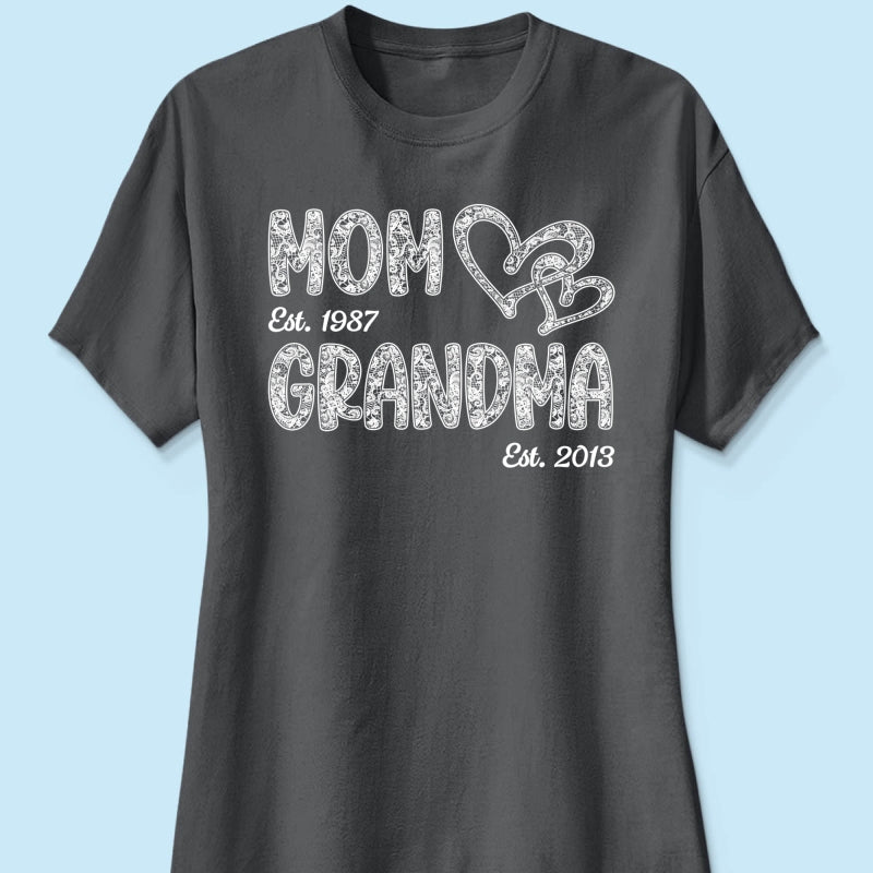 Mom Grandma Lace Pattern Est Year - Personalized Shirt - Gift For Grandma, Mom