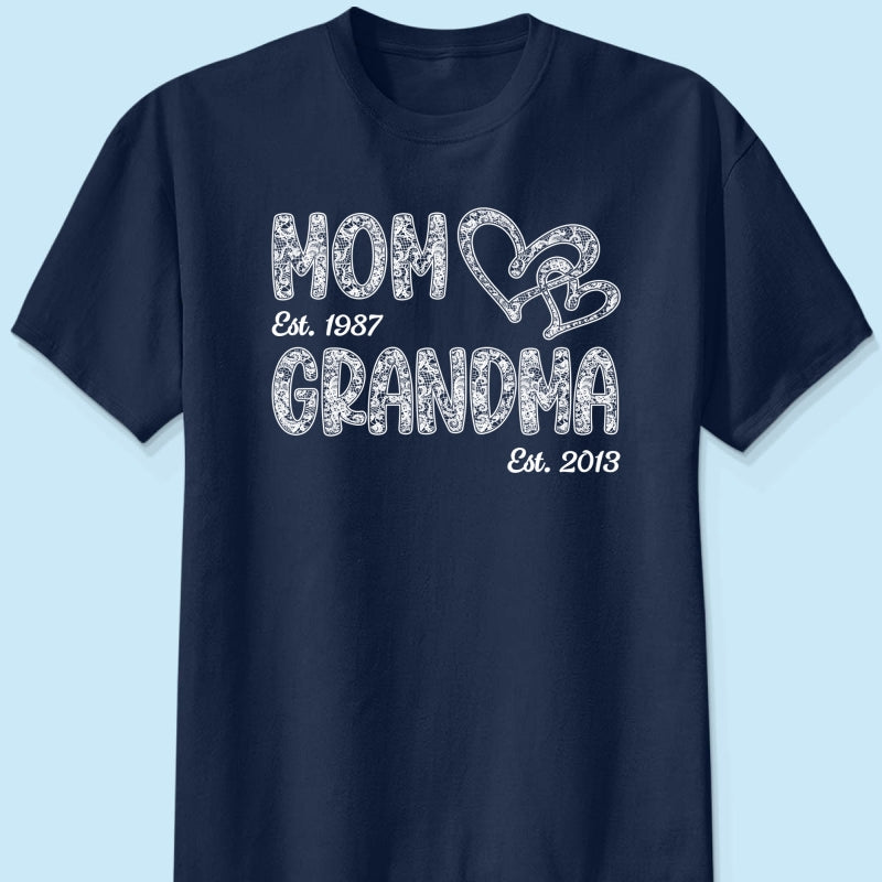 Mom Grandma Lace Pattern Est Year - Personalized Shirt - Gift For Grandma, Mom