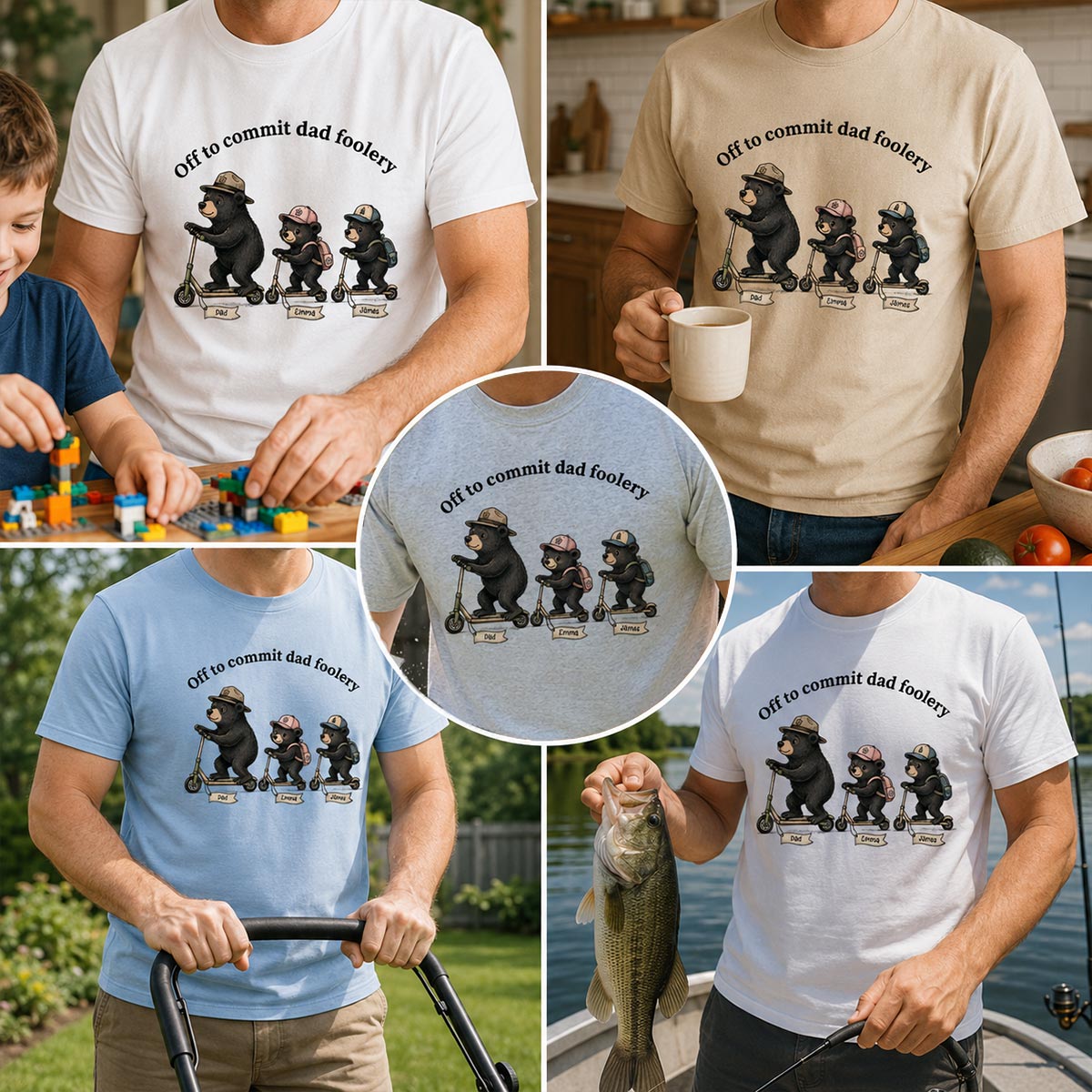 Off To Commit Dad Foolery Bear Dad & Kids - Personalized Shirt - Funny Father's Day Shirt For Husband