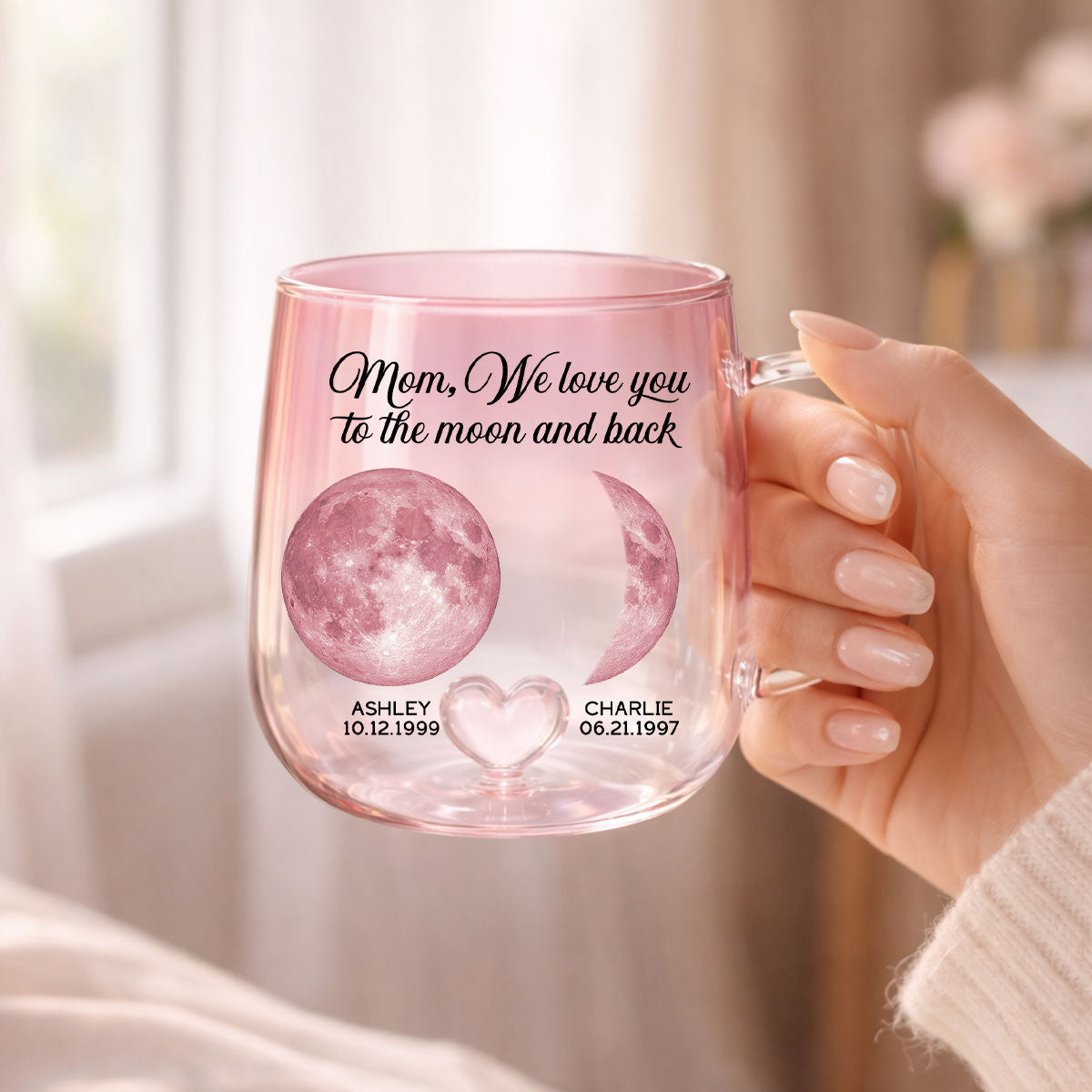 The Day You Became Our Mom Custom Moon Phase by Date - Personalized Glass Mug - Mother's Day Gift for Mom, Wife