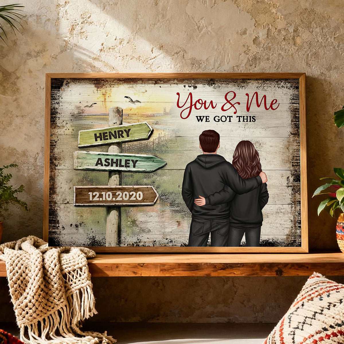 Couple Rustic Name Sign - Personalized Poster - Sentimental & Timeless Gift for him, for her, Heartwarming Home Decor