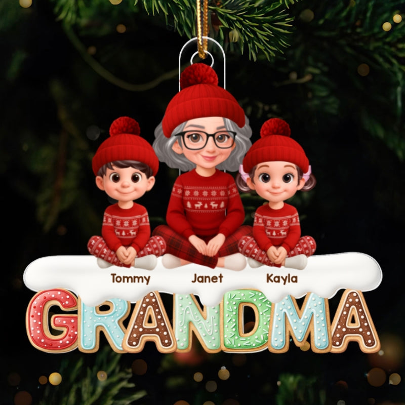 Grandma And Grandkids Custom Christmas Title - Personalized Acrylic Ornament - Unique Christmas Gift For Grandma