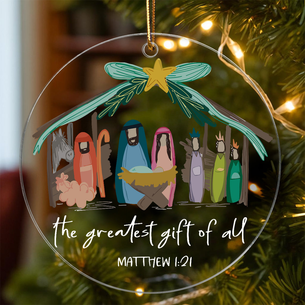 3D Effect Nativity Scene The Greatest Gift of All Religious Ornament - Acrylic Ornament