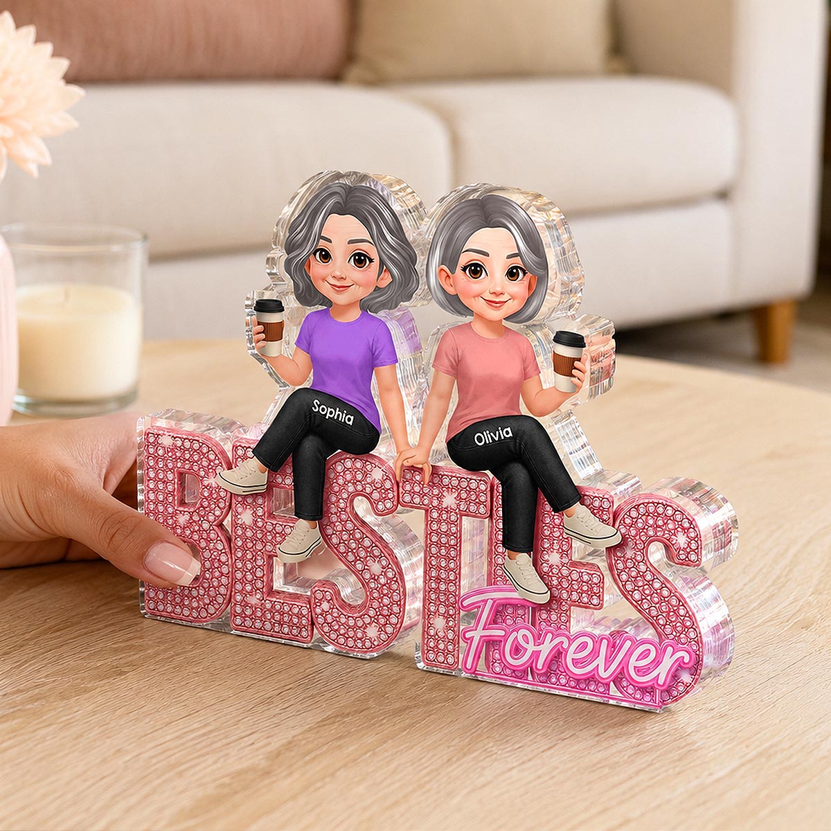 Pink Shining Besties Forever - Personalized Acrylic Block - Gift For Besties, Best Friends