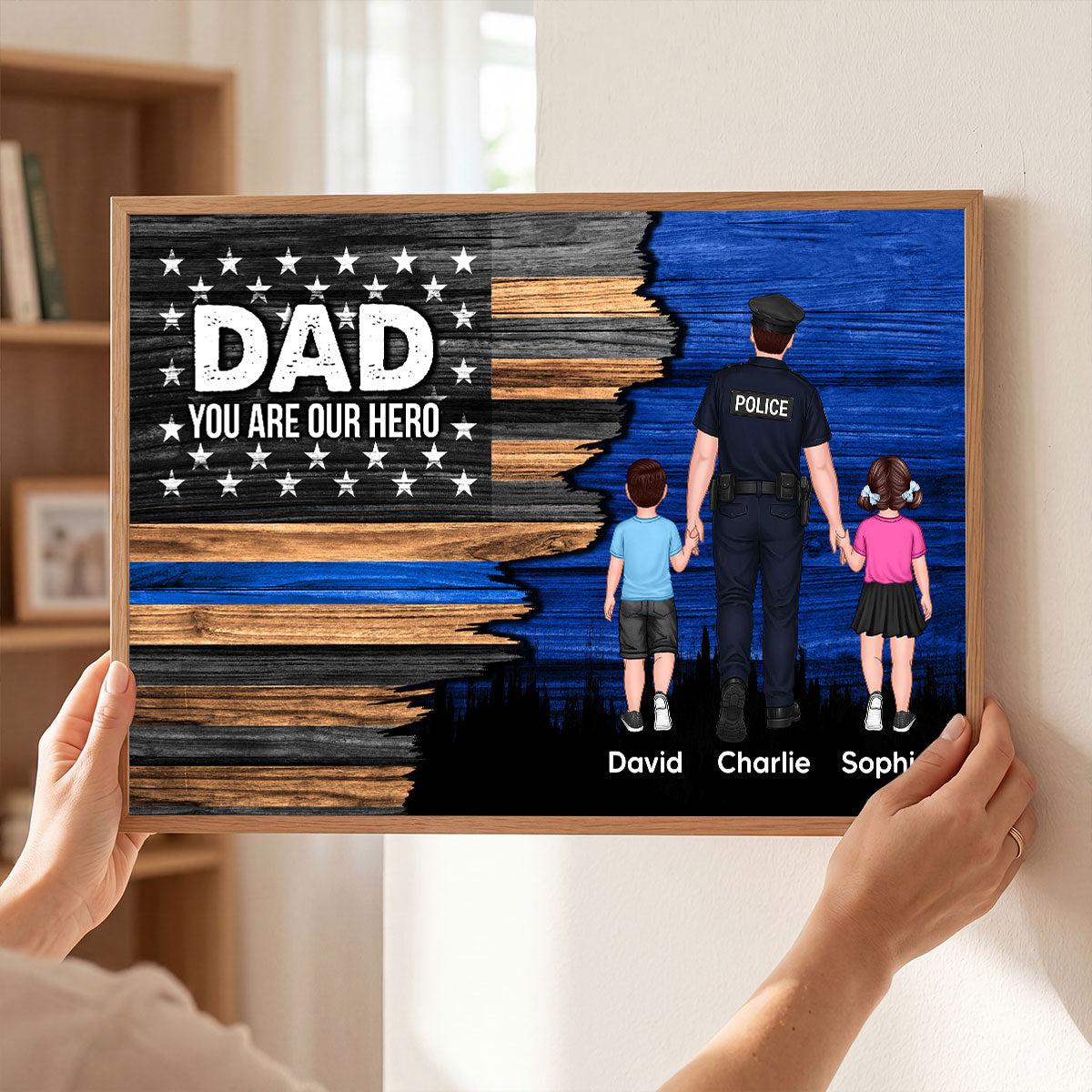 Police Sheriff Deputy Half Thin Blue Line Flag Dad Grandpa - Personalized Poster - Father's Day Gift For Dad, Grandpa