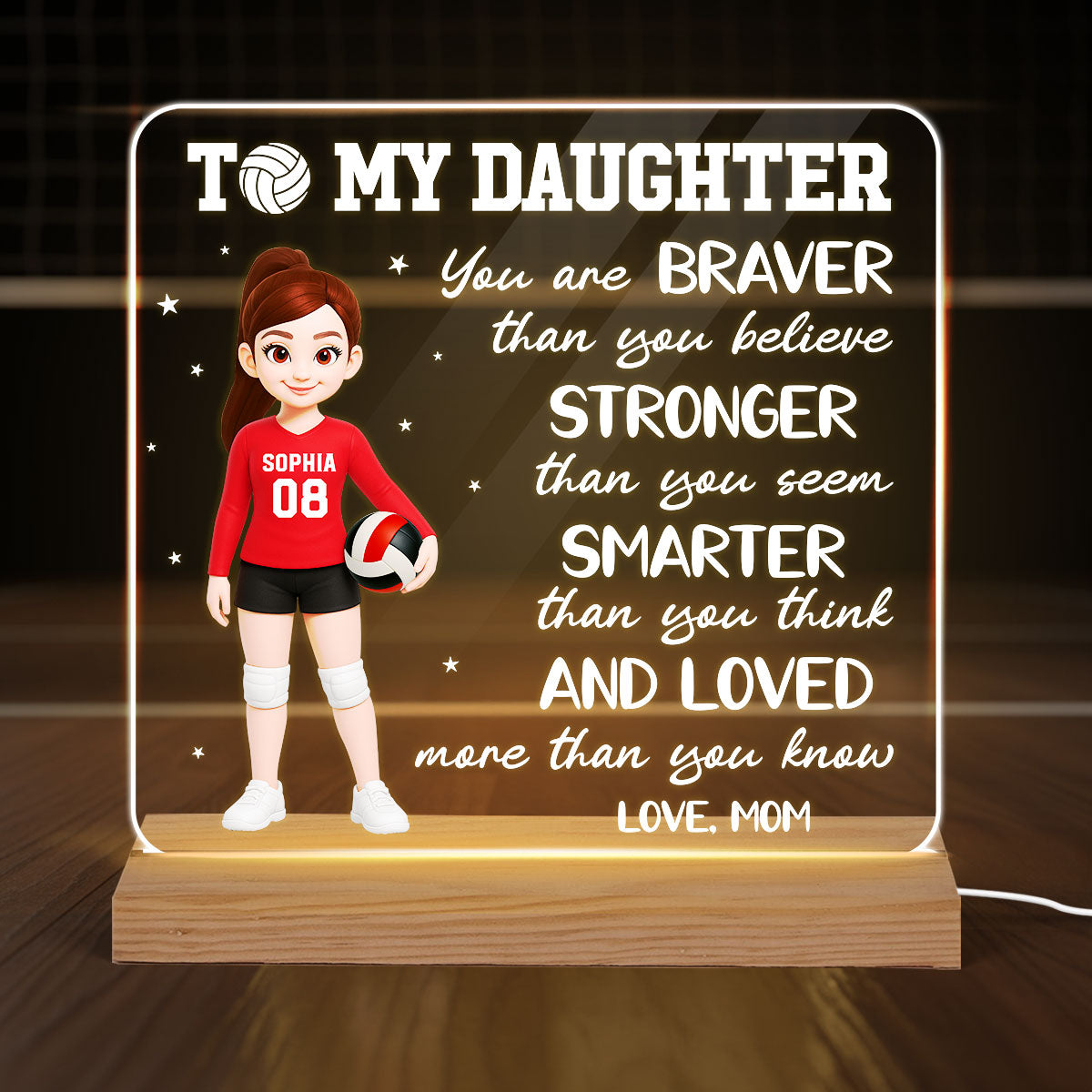 To My Daughter Granddaughter Volleyball Player You Are Braver Than You Think - Personalized Acrylic LED Night Light