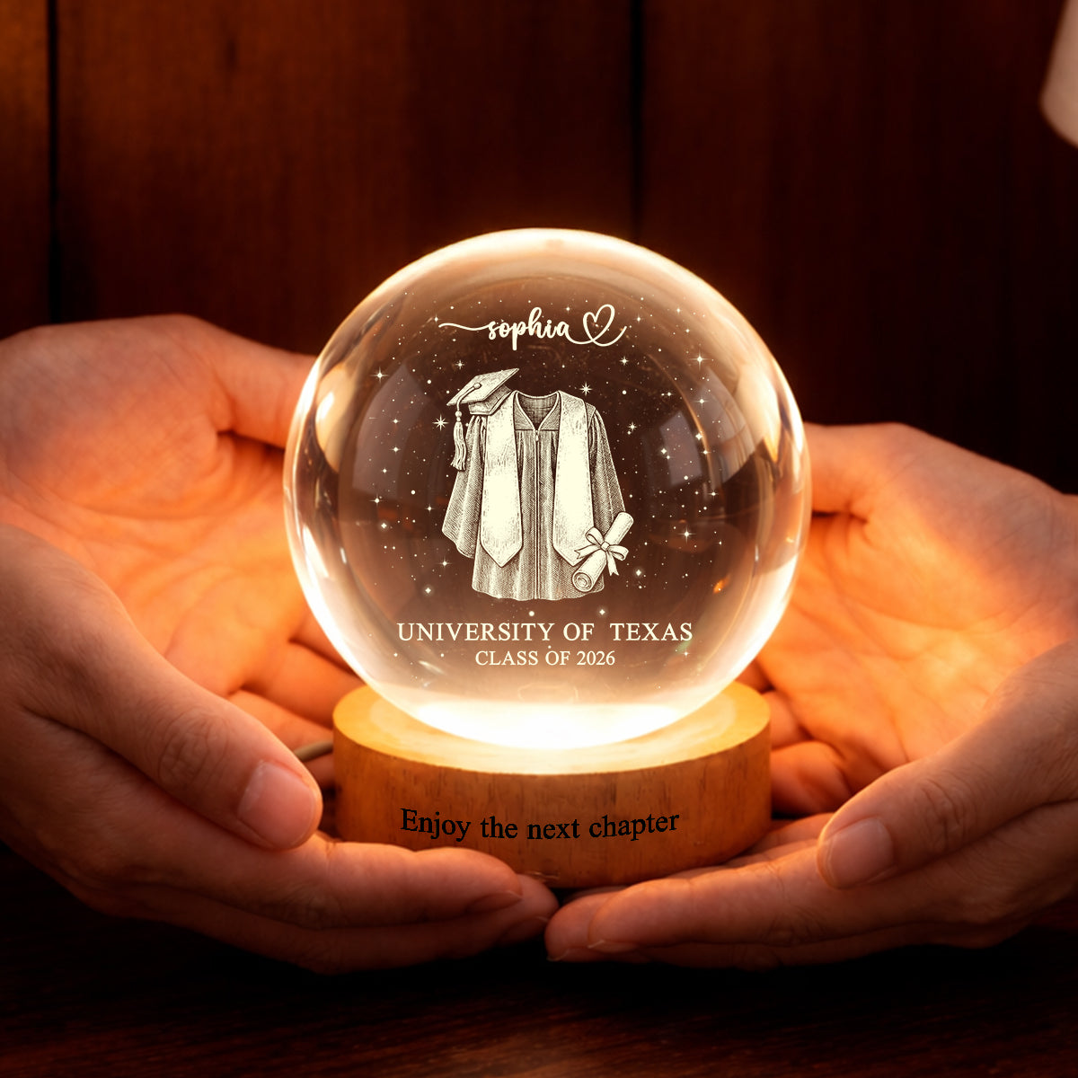 Class of 2026 - Personalized Crystal Ball LED Night Light - Custom Graduation Gift for Daughter, Son, Grandkids