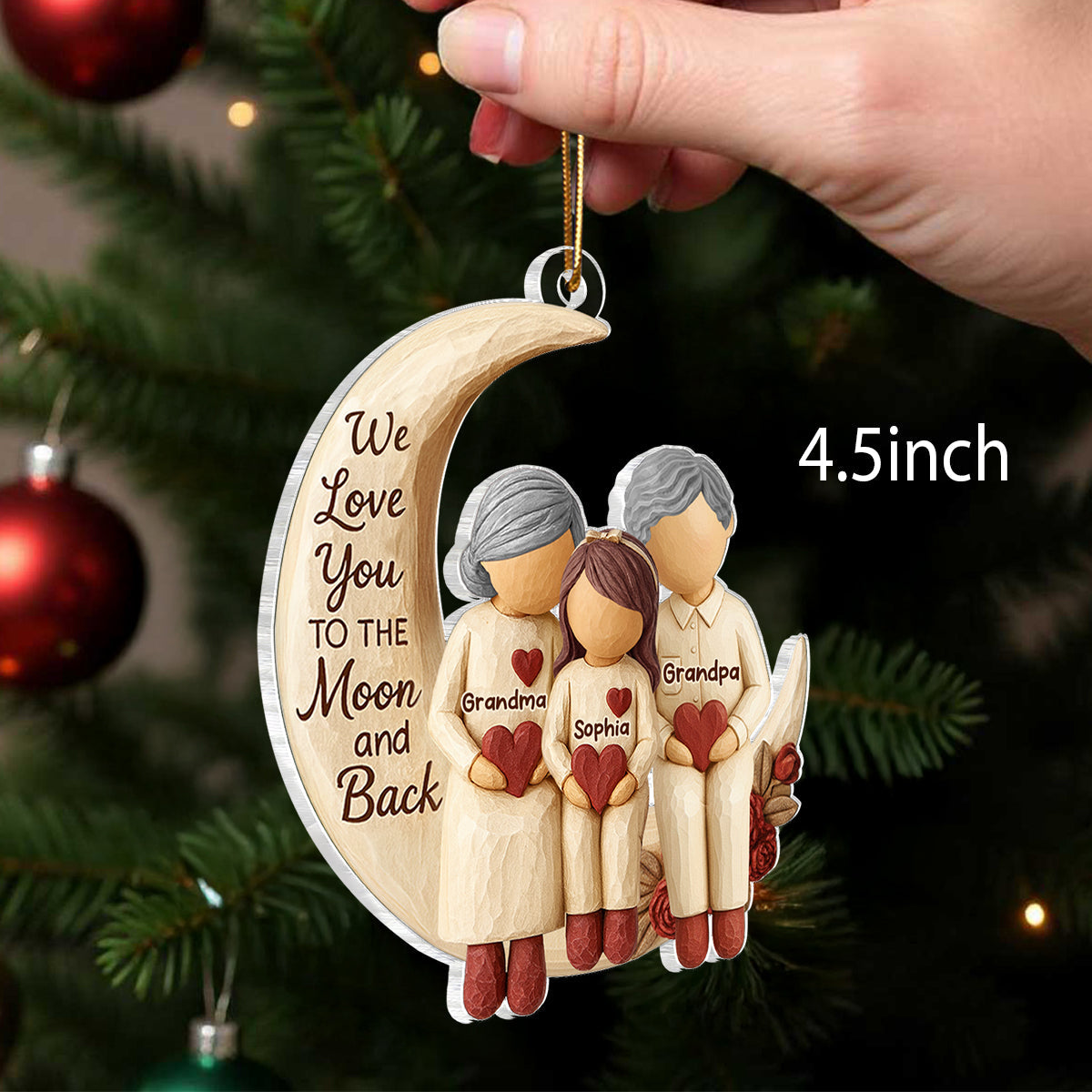Grandma Grandpa Love You to the Moon & Back - Personalized Acrylic Ornament - Christmas Gift for Grandparents, Granchildren