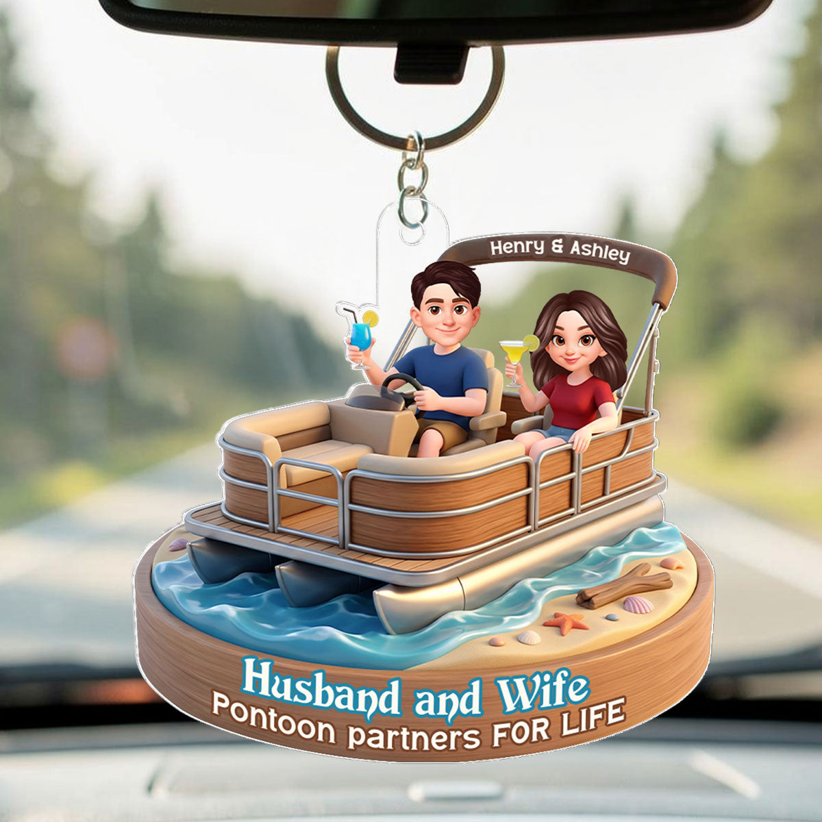 Husband and Wife Pontoon Partners for Life - Personalized Acrylic Keychain - Gift for him, Gift for her