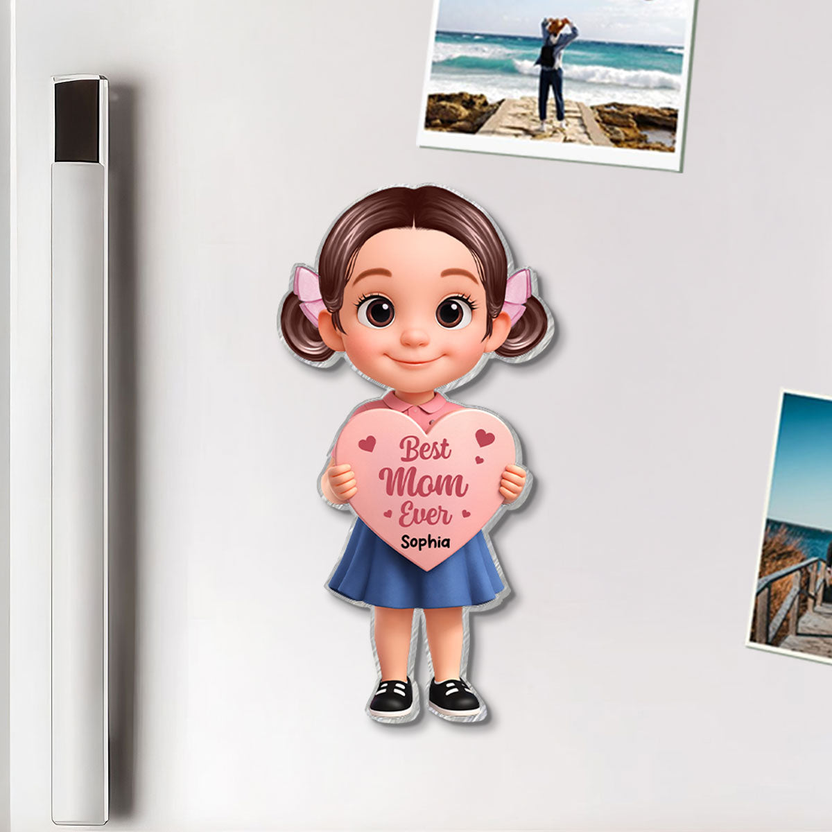 Kid Holding Heart - Personalized Acrylic Fridge Magnet - Mother's Day Gift for Grandma, Mom, Wife