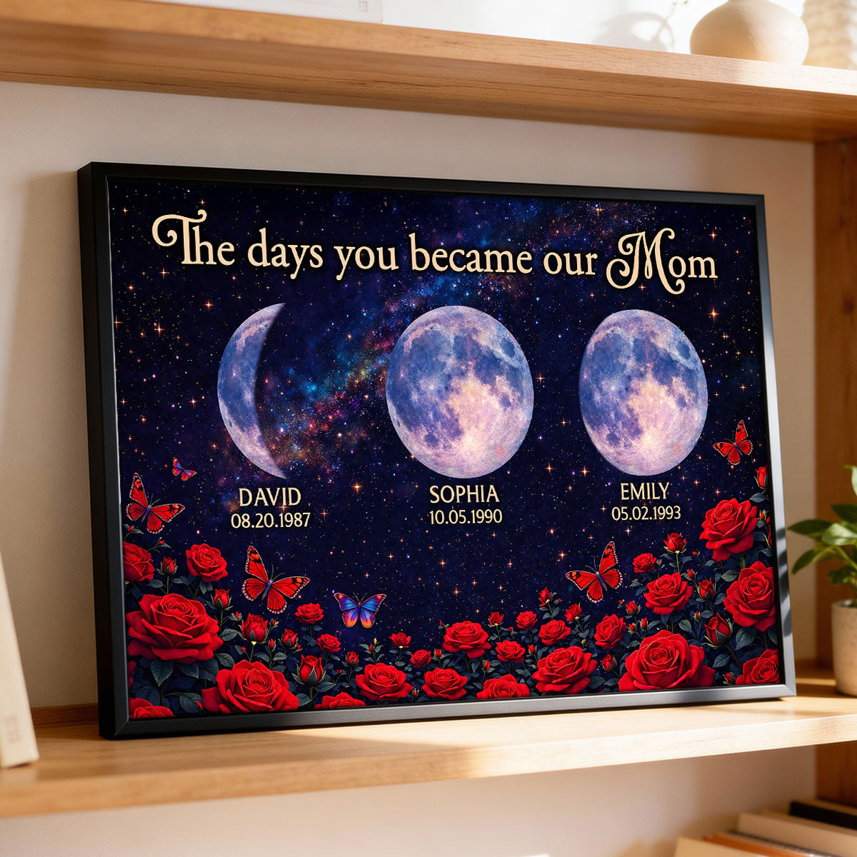 Roses The Day You Became Mom Grandma Custom Birth Moon Phase - Personalized Poster - Mother's Day Gift For Mom, Grandma