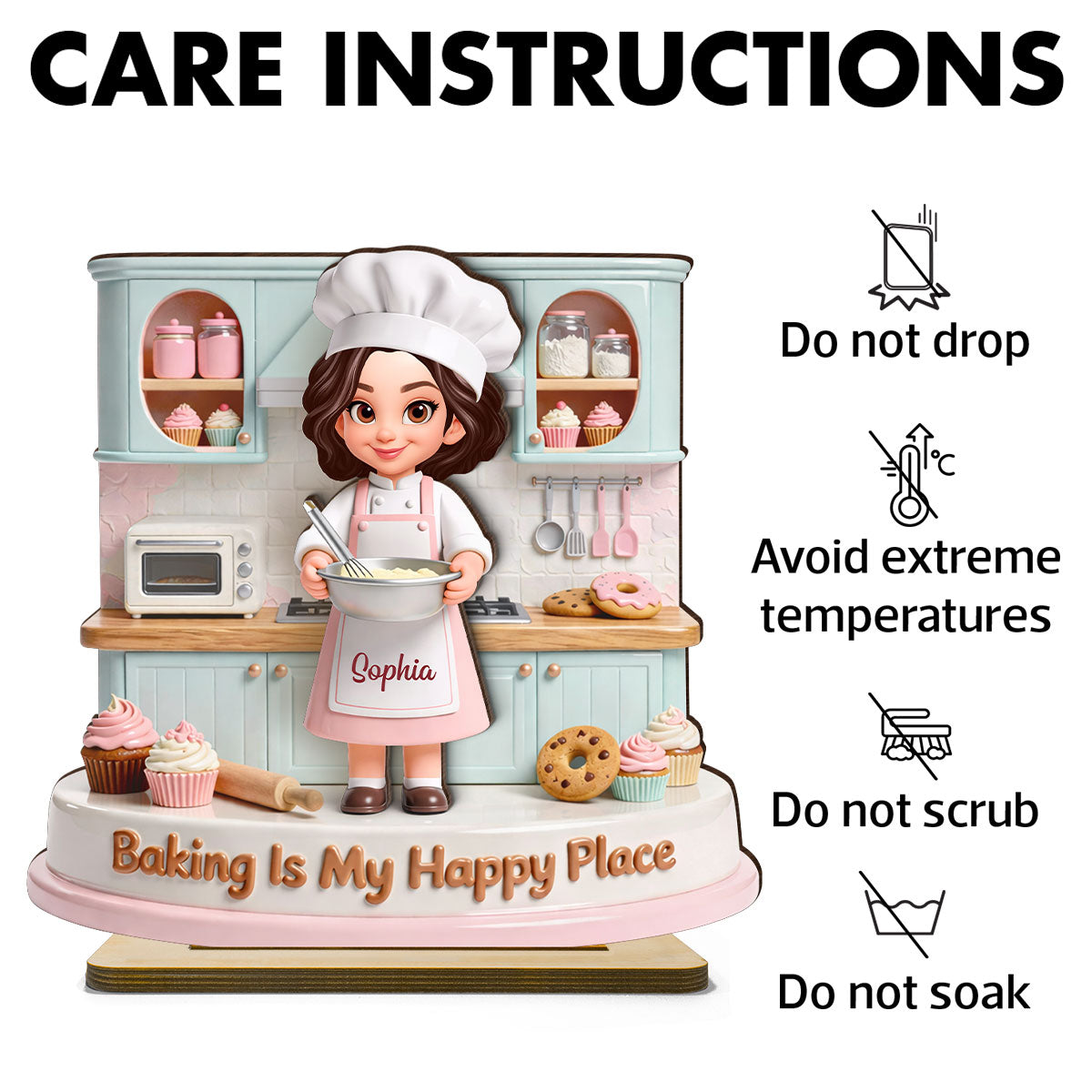 Baking Is My Happy Place - Personalized 2-Layered Wooden Plaque - Gift For Mom, Grandma