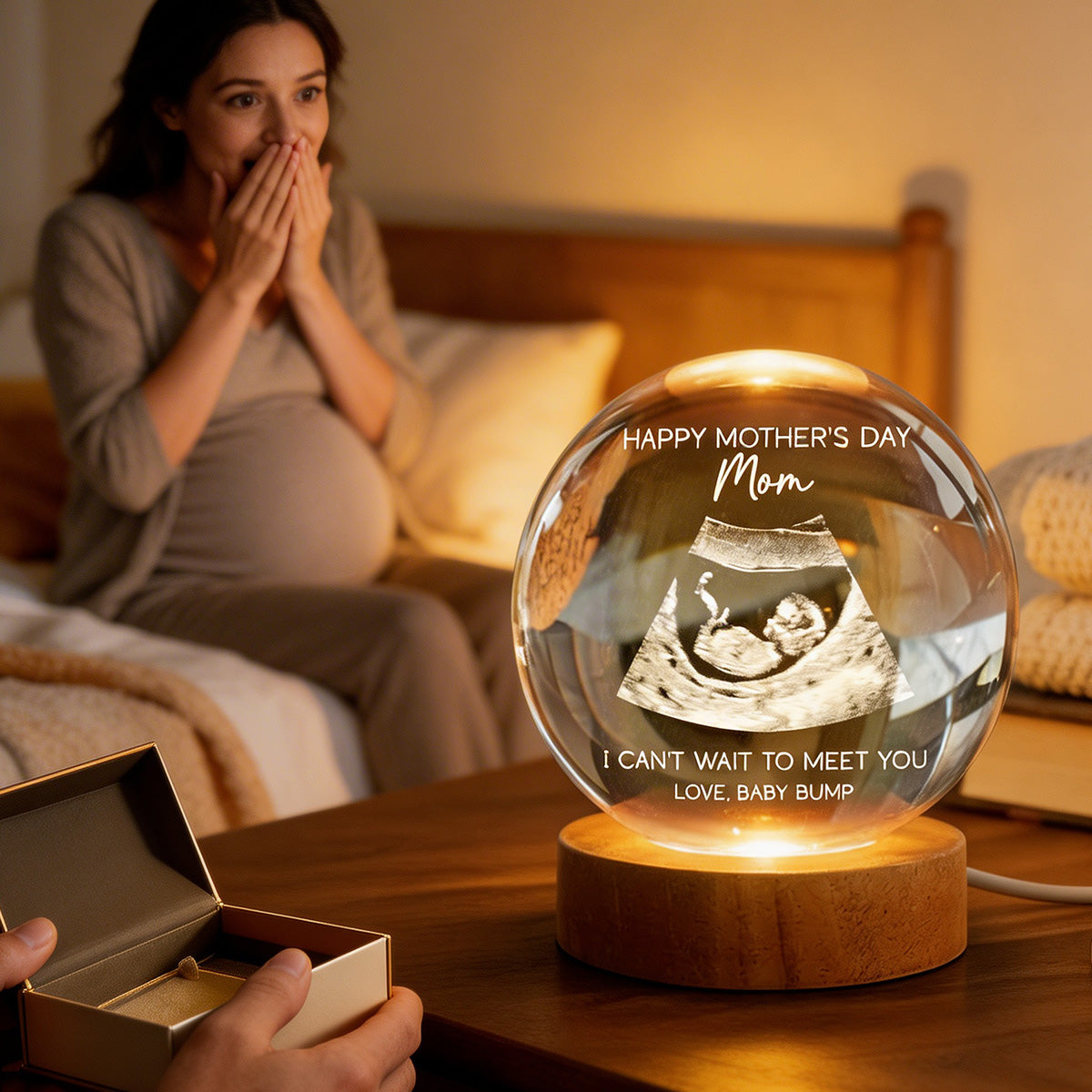 Happy Mother's Day From The Bump Custom Photo - Personalized Crystal Ball LED Night Light - First Mother's Day Gift For Pregnancy Mom