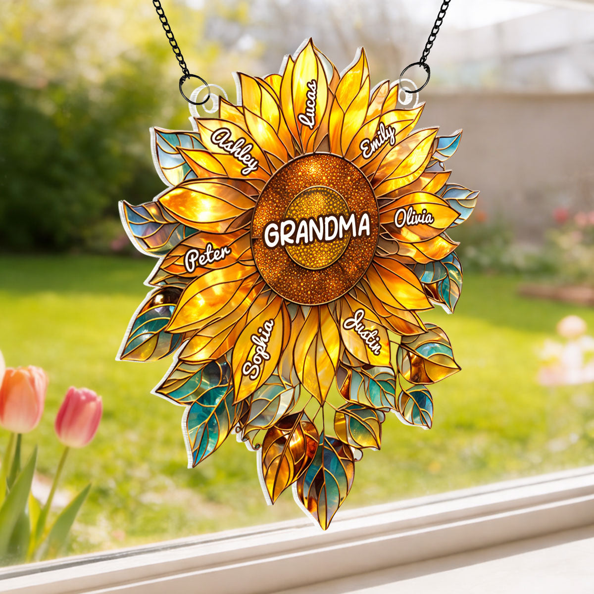 Grandma Mom Sunflower with Kids Names - Personalized Acrylic Suncatcher - Mother's Day Gift for Her