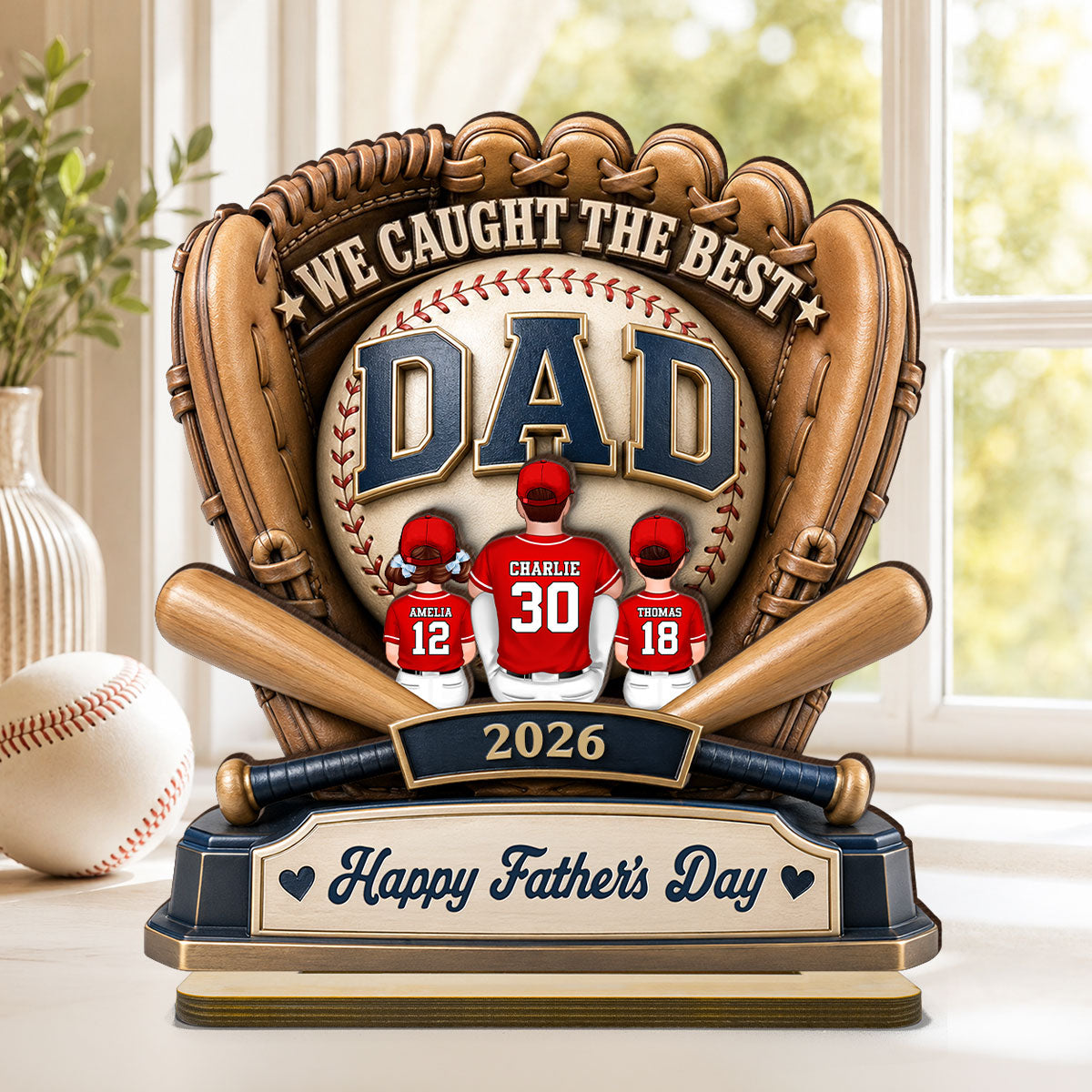 Dad's Greatest Catch Baseball - Personalized 2-Layered Wooden Plaque -  Gift For Dad, Husband