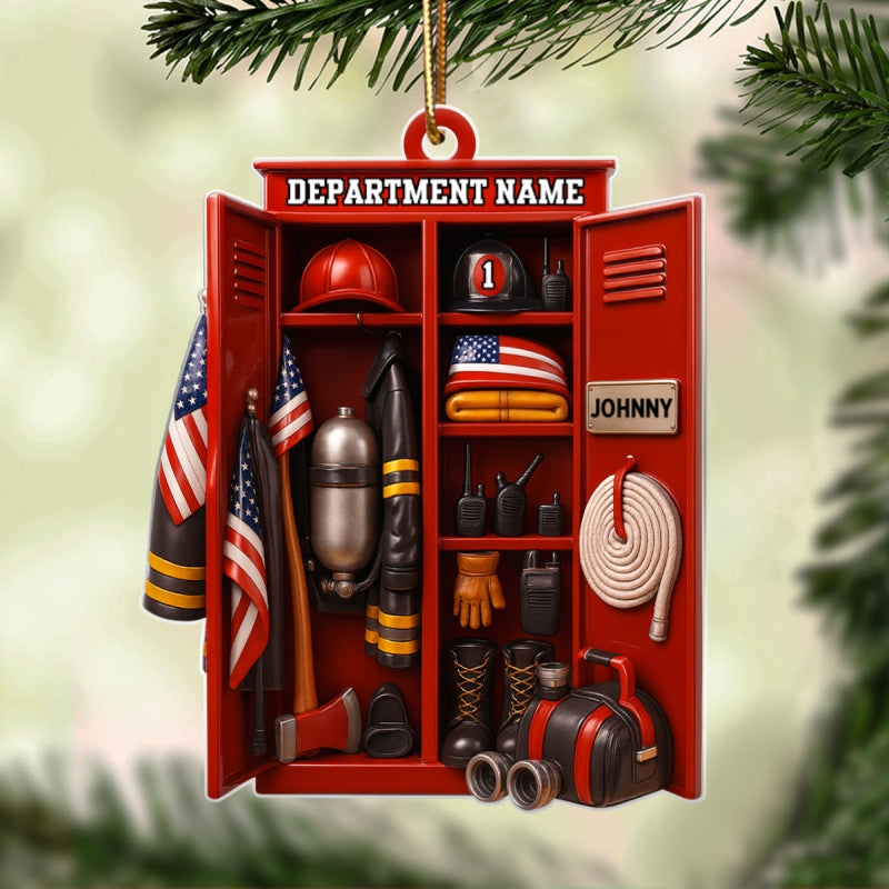 Custom Name & Department Firefighter Locker – Personalized Acrylic Ornament – Christmas Tree Decor for Firemen or First Responders