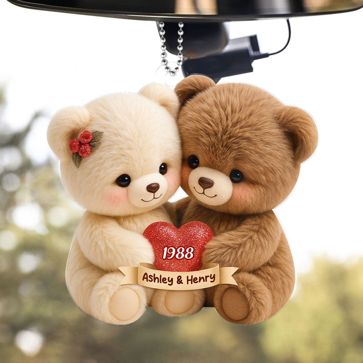 Loving Bear Couple - Personalized Acrylic Car Hanger - Sentimental Gift for him, for her