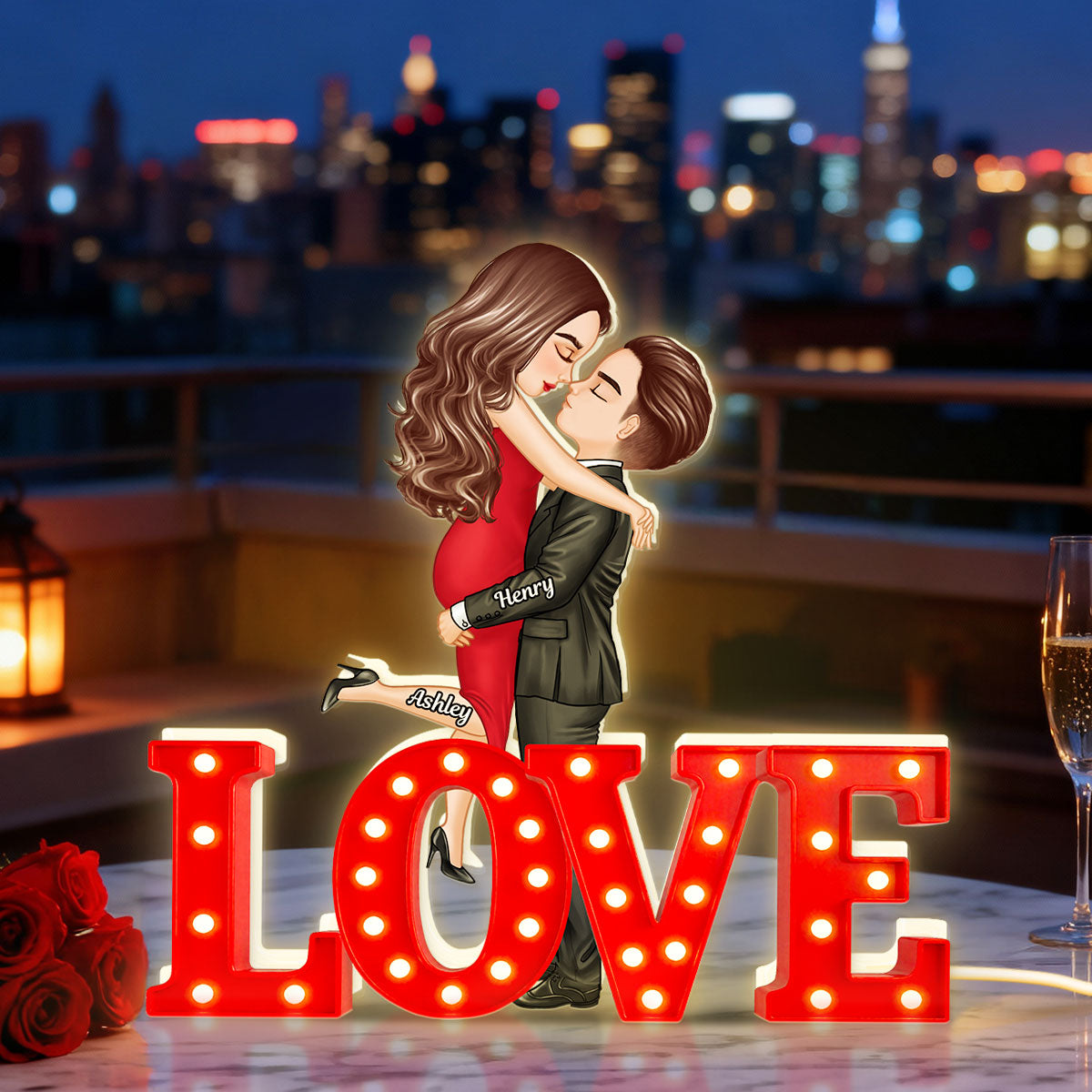 Love Couple Kissing - Personalized Light Box - Gift for Couple