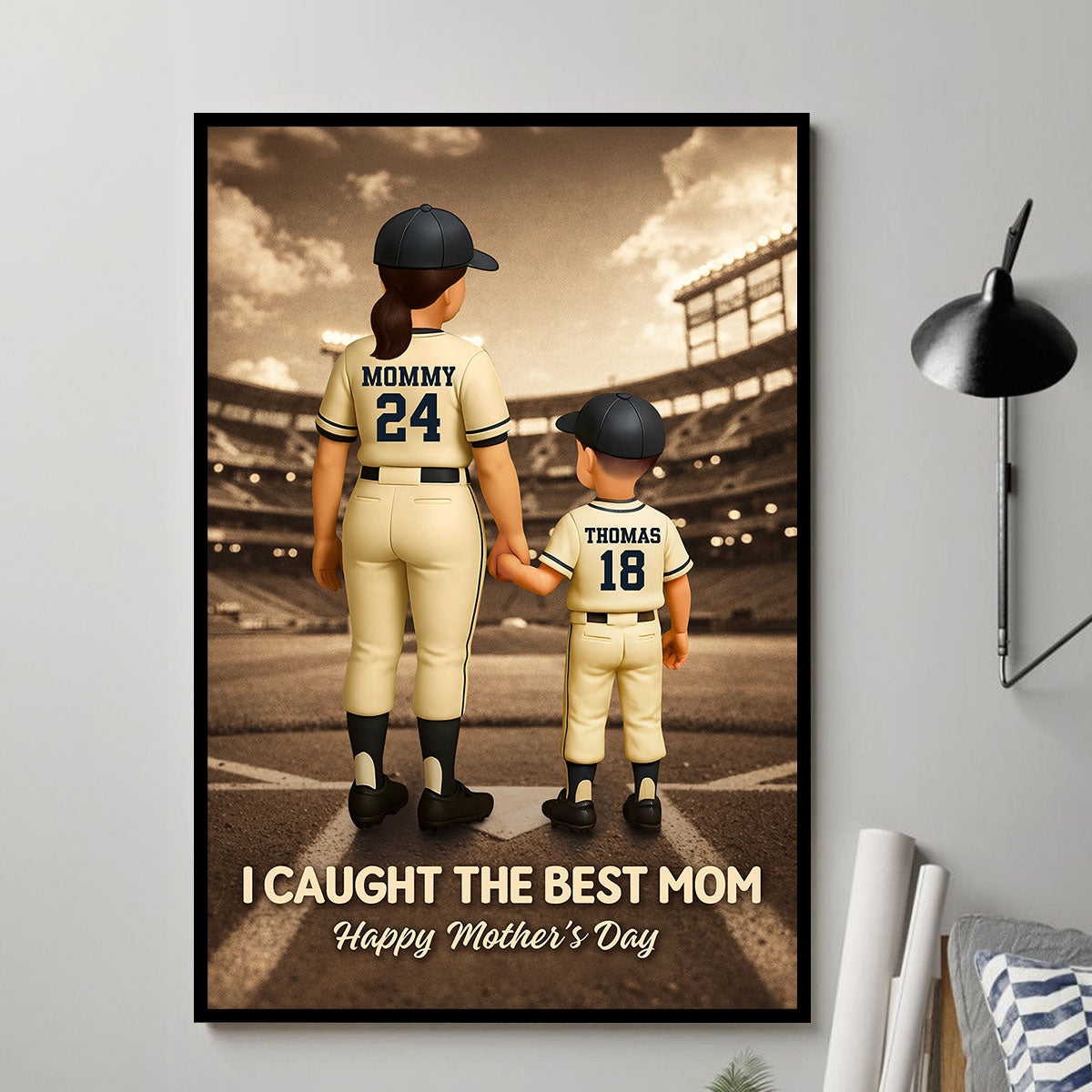 We Caught the Best Mom Retro Wall Art - Personalized Poster - Sentimental Mother's Day Keepsake for Mom, Wife