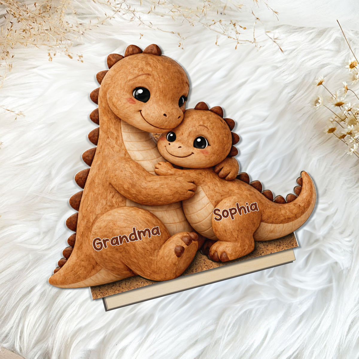 Tender Grandma And Grandchild Dino Hug - Personalized 2-Layered Wooden Plaque - Mother's Day Gift For Grandma, Mom, Wife