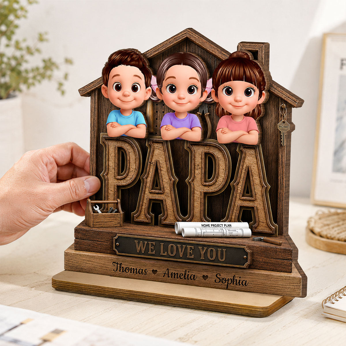 Papa Home Tools We Love You - Personalized 2-Layered Wooden Plaque -  Gift for Grandpa, Dad