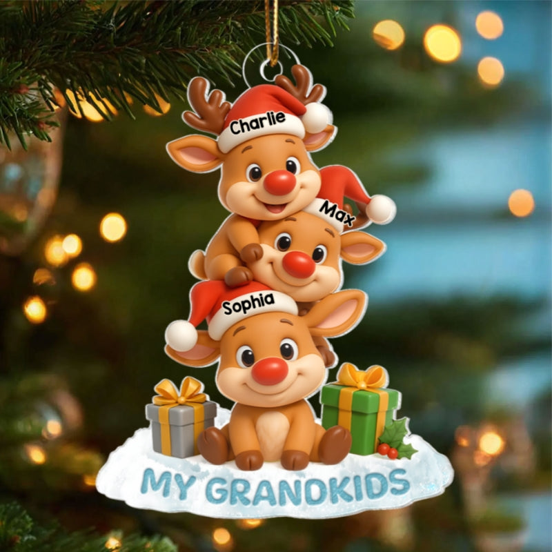 Cute Reindeer Grandkids - Personalized Acrylic Ornament - Christmas Gift for Grandma