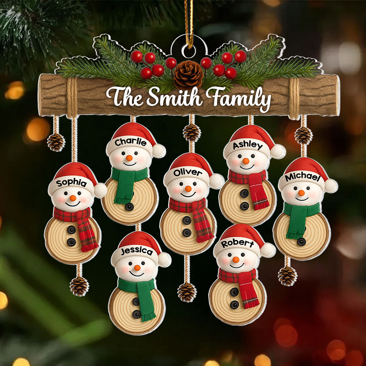 Christmas Hanging Snowman Family - Personalized Acrylic Ornament - Christmas Gift for Family