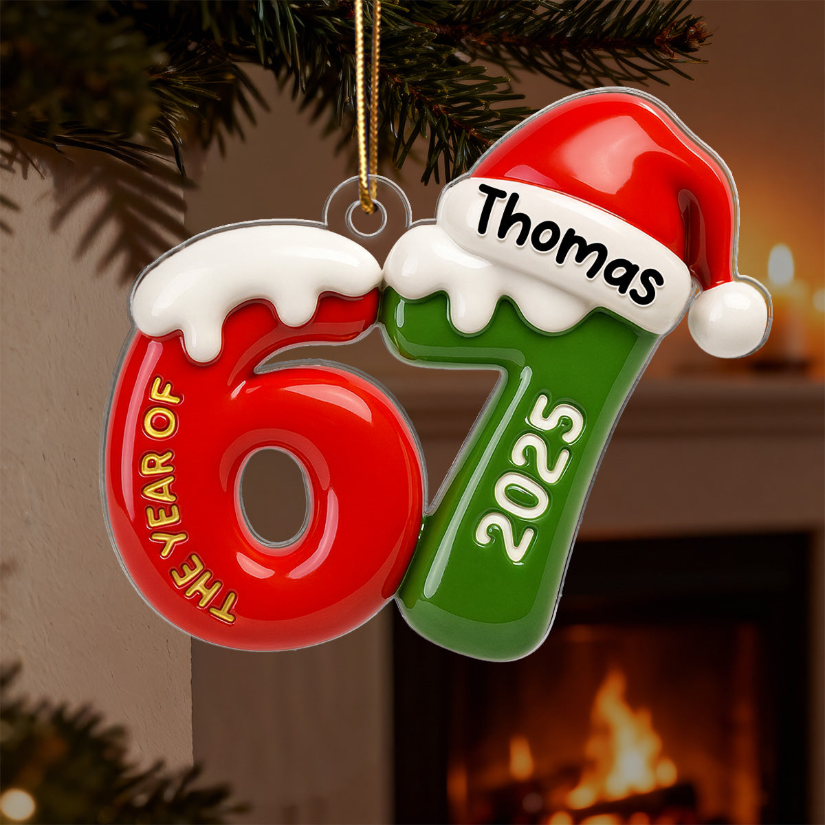Custom Name 67 Six Seven 3D Effect - Personalized Acrylic Ornament - 2025 Slang, Funny Teen Grandkid, Gen Alpha Christmas Gift