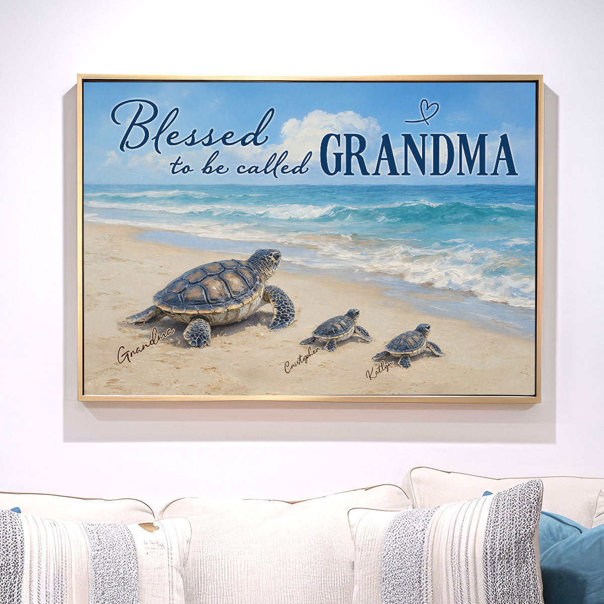 Grandma Turtle's Little Grandkids by the Shore - Personalized Poster - Mother's Day Gift For Mom, Grandma