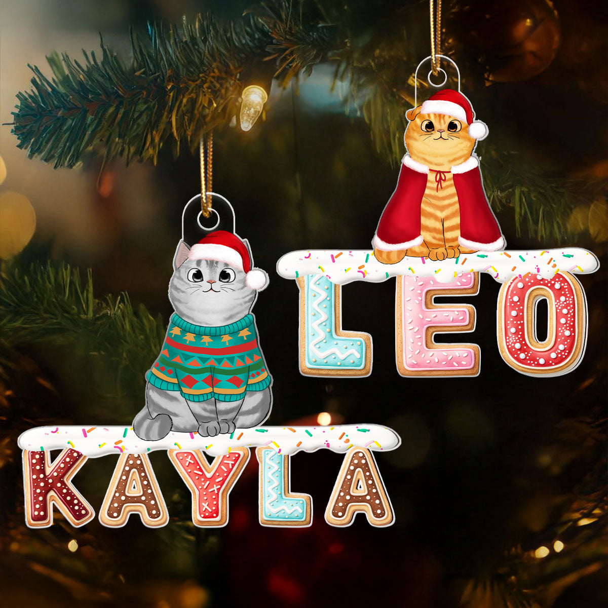 Custom Cat Name Cookies Alphabet - Personalized Acrylic Ornament - Christmas Gift for Pet Lovers