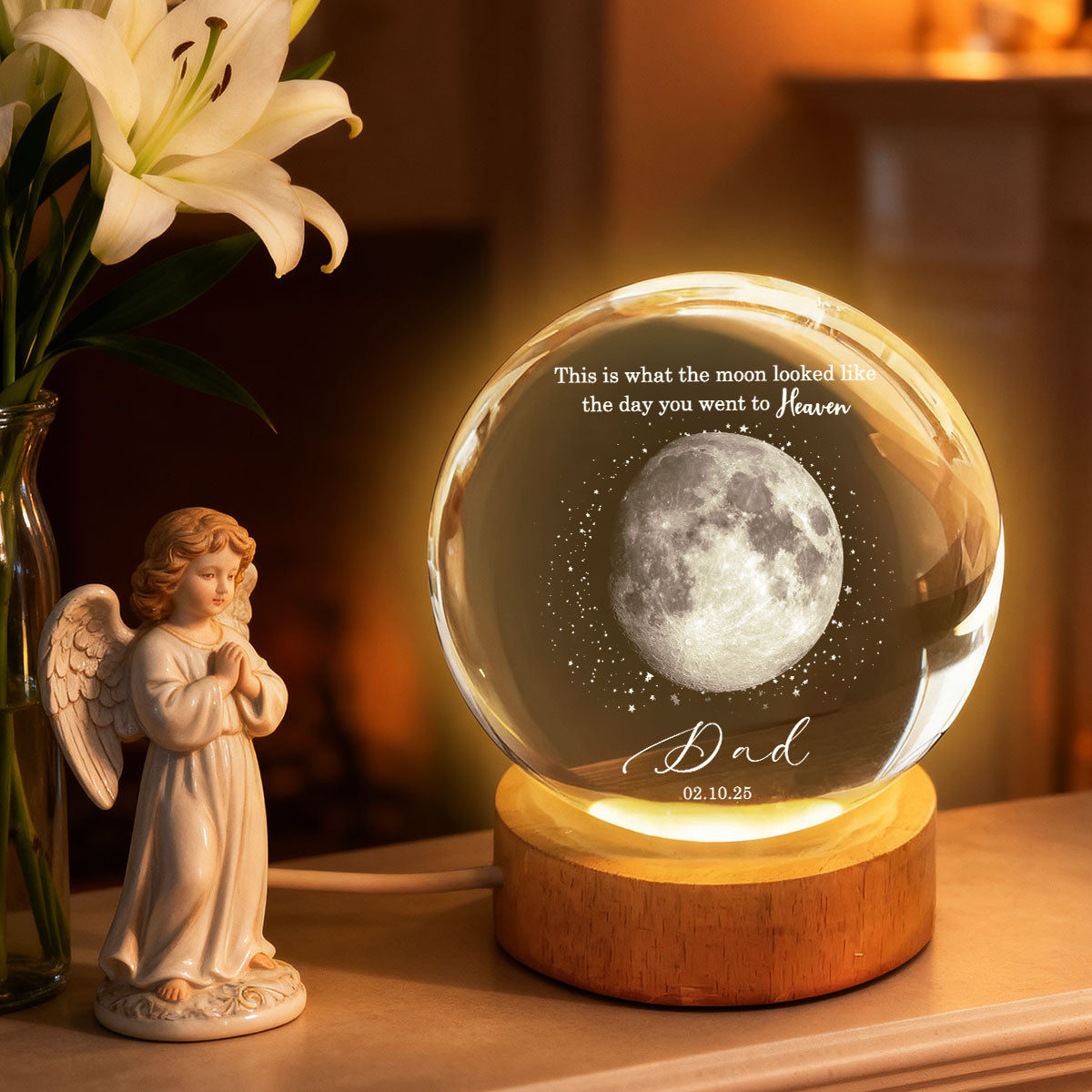 The Day You Went to Heaven Custom Moon Phase by Date - Personalized Crystal Ball LED Night Light - Heartfelt Memorial Remembrance Keepsake
