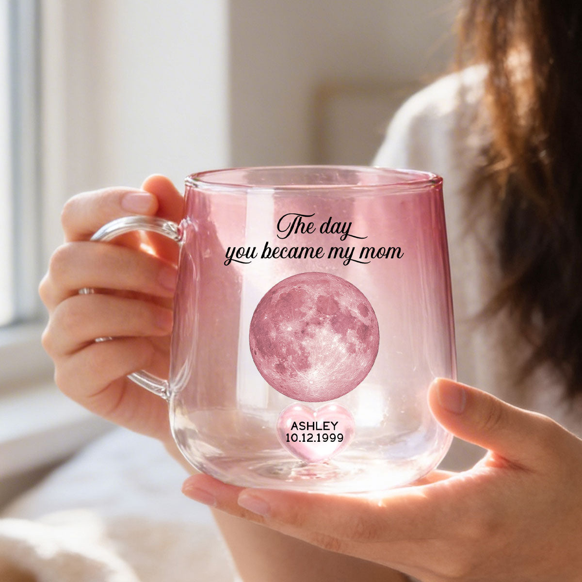 The Day You Became Our Mom Custom Moon Phase by Date - Personalized Glass Mug - Mother's Day Gift for Mom, Wife