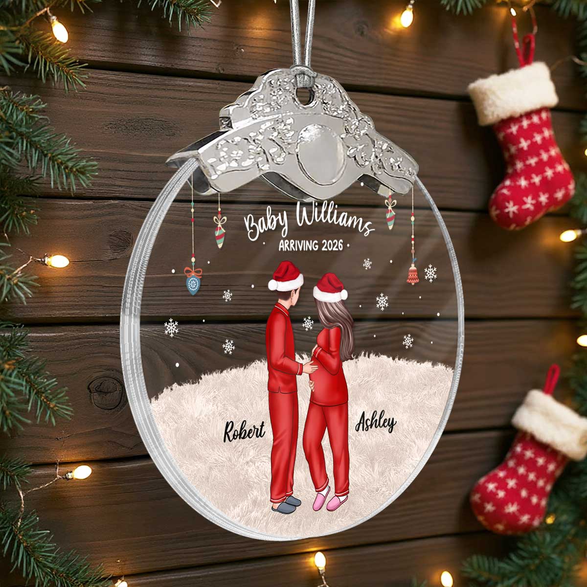 Expecting Parents Christmas Pregnancy - Personalized Glass Ornament With Silver Cap