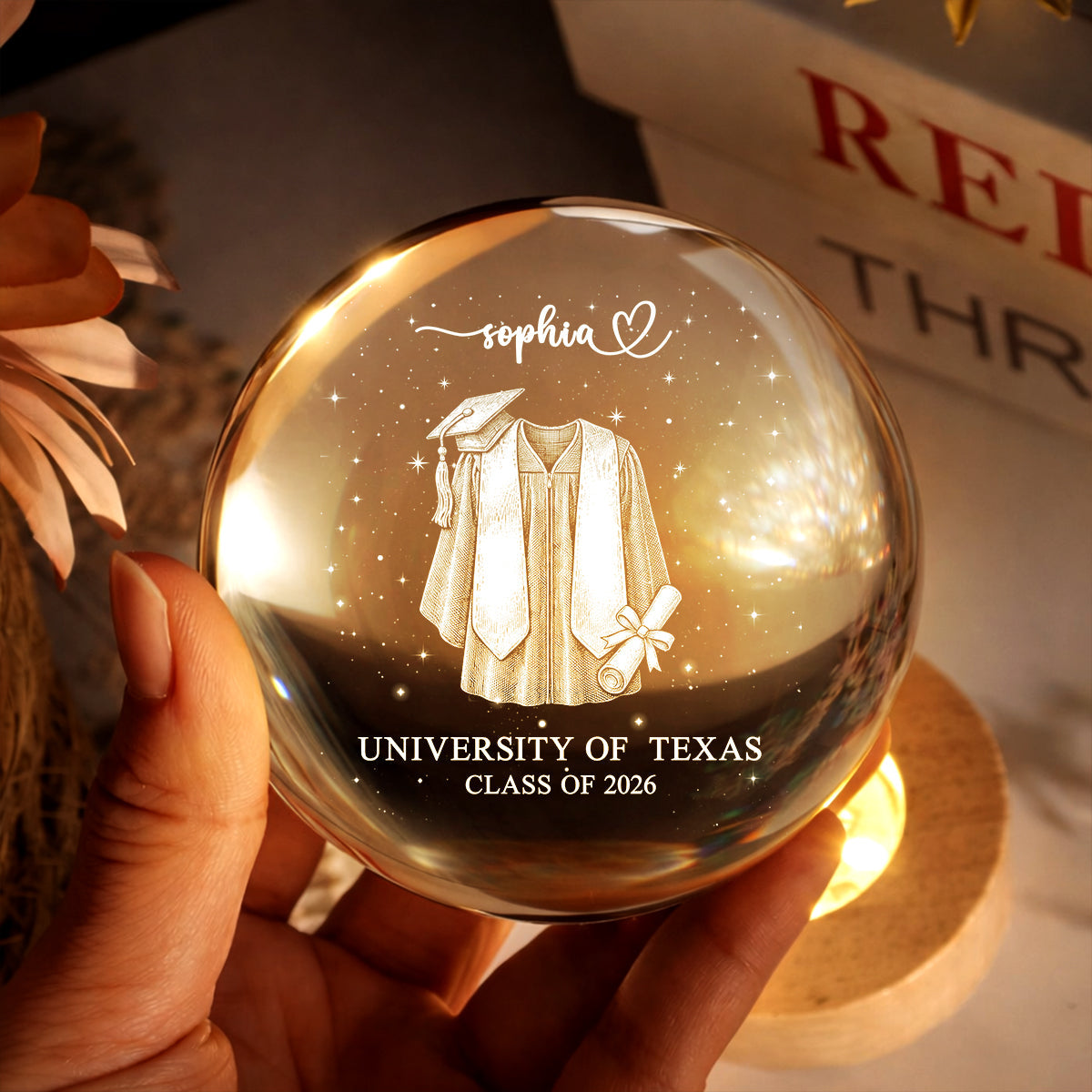Class of 2026 - Personalized Crystal Ball LED Night Light - Custom Graduation Gift for Daughter, Son, Grandkids