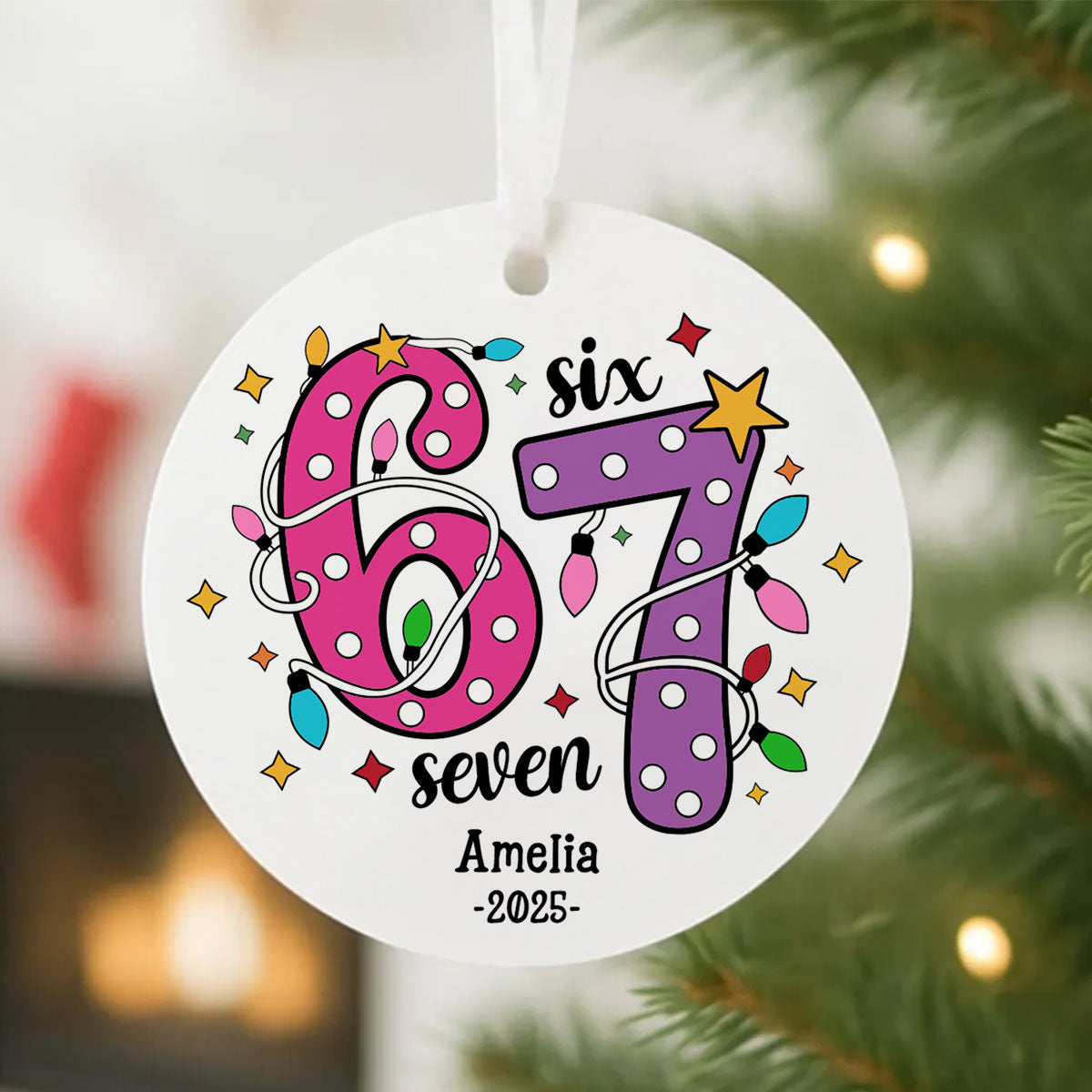 Custom Six Seven 67 Gen Z Funny Slang Teen Keepsake - Personalized Ceramic Ornament - Christmas Gift for Daughter, Son, Grandkids