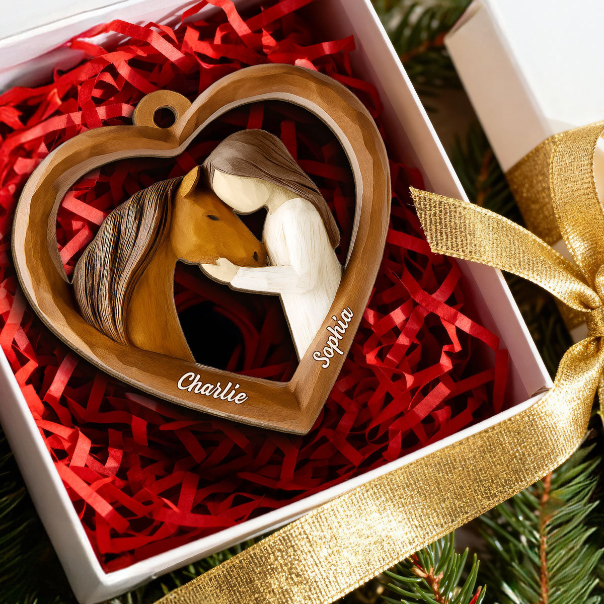 3D Wooden Effect Girl & Her Horse - Personalized Wooden Ornament