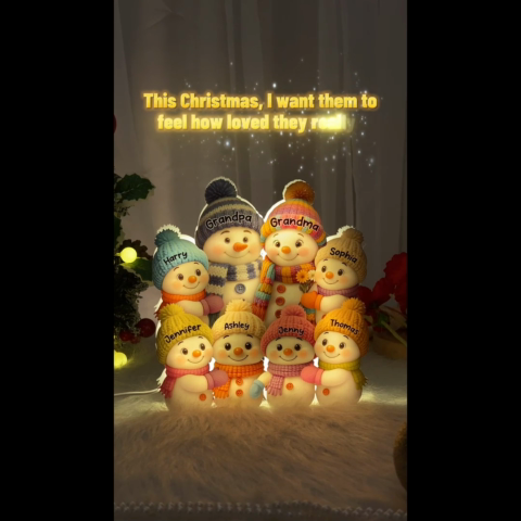 3D Effect Snowman Grandma, Grandpa, Grandparents and Grandkids Personalized Light Box - Christmas Gift for Family, Grandma, Grandpa