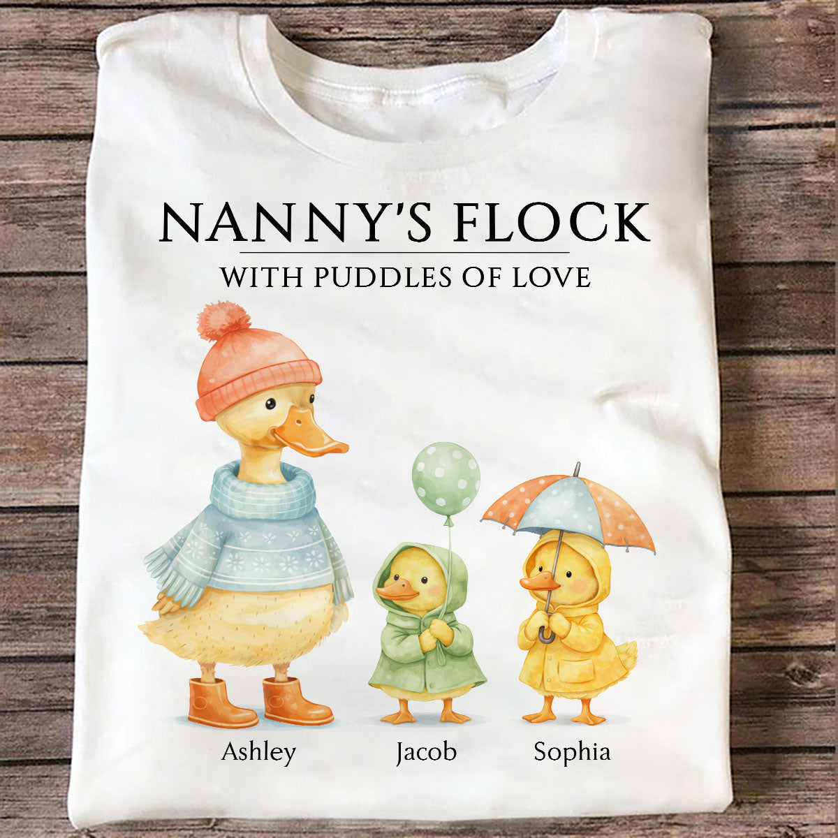 Nanny's Flock with Puddles of Love - Personalised Shirt - Gift for Grandma