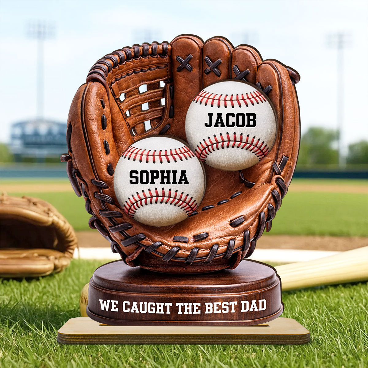 We Caught The Best Dad Baseball Glove - Personalized 2-Layered Wooden Plaque -  Gift for Dad, Husband