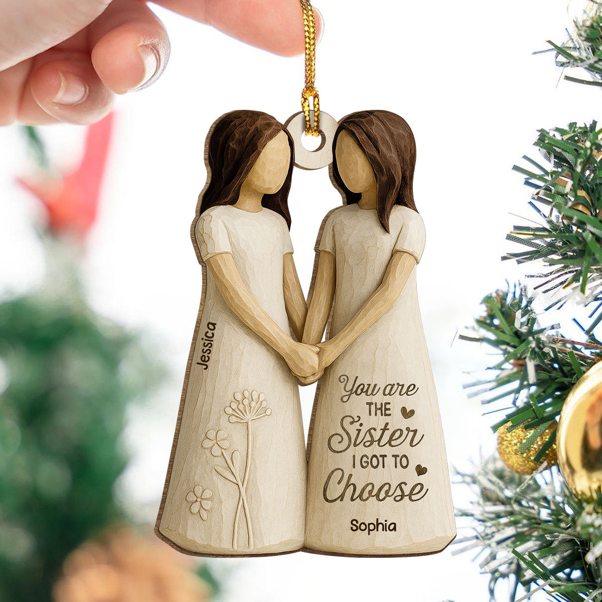 Miles Apart Besties At Heart 3D Effect - Personalized Wooden Ornament - Christmas Gift, Birthday Gift, Long Distance Friendship Gift for Best Friends
