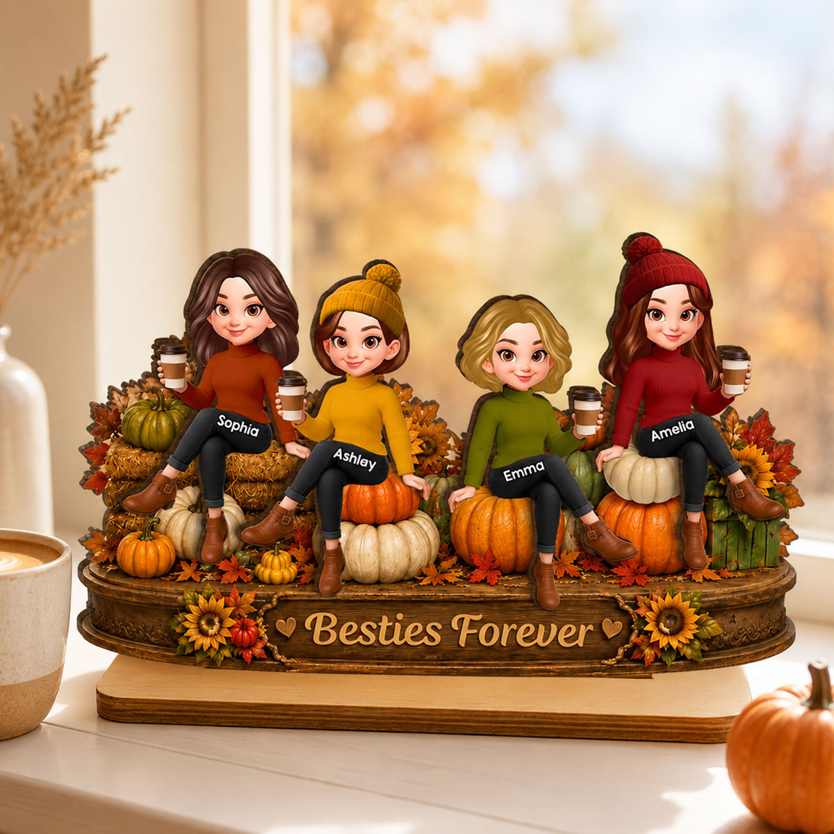 Pumpkin Patch Besties Fall Season - Personalized 2-Layered Wooden Plaque - Fall Season Gift For Besties