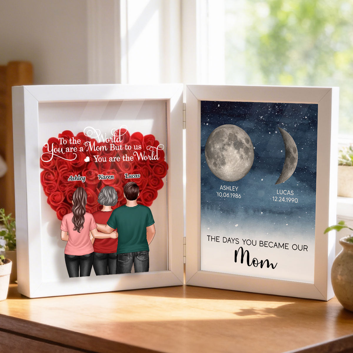 To Us You Are The World Mom - Personalized Flower Shadow Box - Heartfelt Gift For Mom