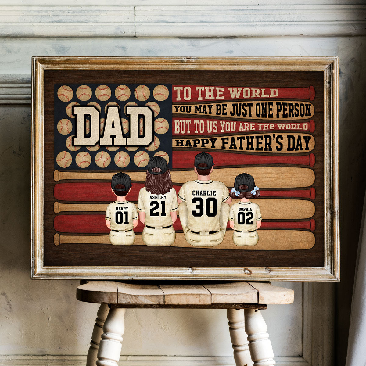 Baseball Nation Flag Dad Us You Are The World - Personalized Poster - Father's Day Gift For Baseball Dad