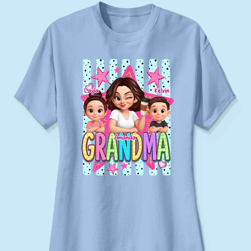Grandma Striped Preppy Pattern - Personalized Shirt - Summer Trendy Tee for Grandma
