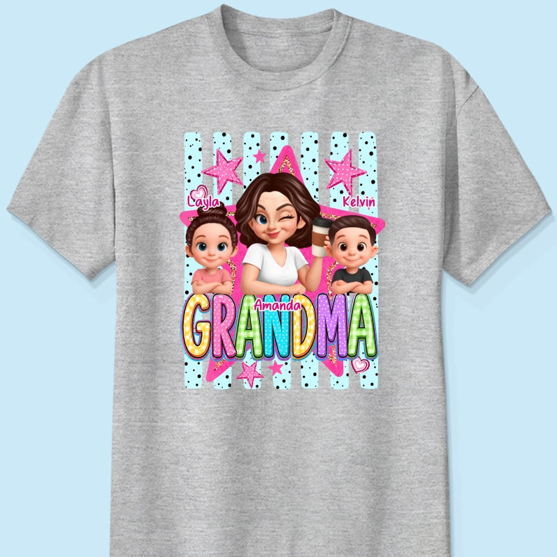 Grandma Striped Preppy Pattern - Personalized Shirt - Summer Trendy Tee for Grandma